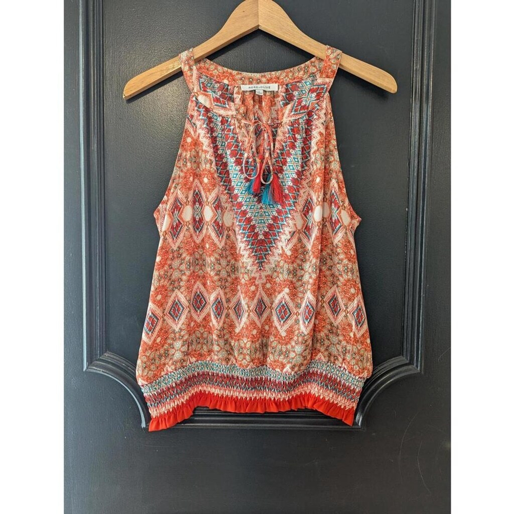 Rose & Olive Red and Blue Patterned Blouse